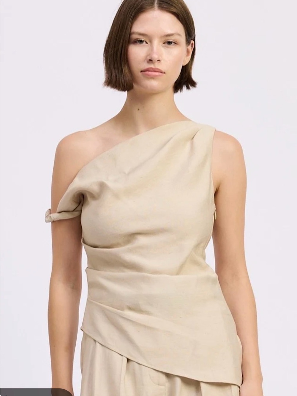 En Saison One-Shoulder Sand-Beige Draped Top